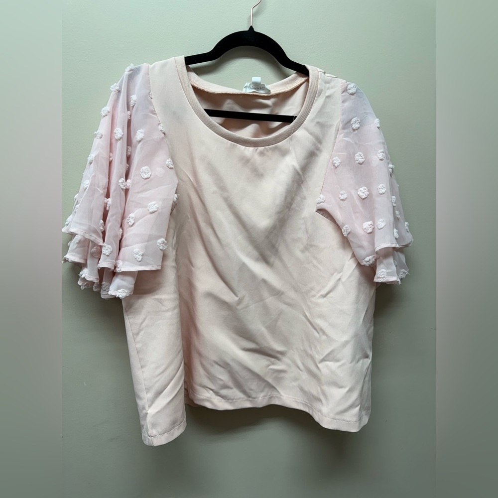 &merci Size L Pink Blouse with Floral Sleeves
